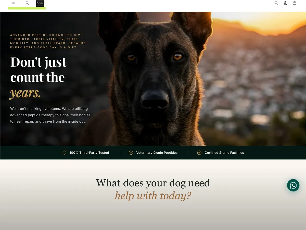 Pettides pet health website interface.